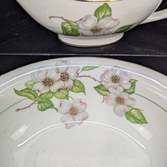 Vintage Pope Gosser China Floral Dogwood Replacement 1 Gravy Boat 1 Oval Bowl - Picture 7 of 10